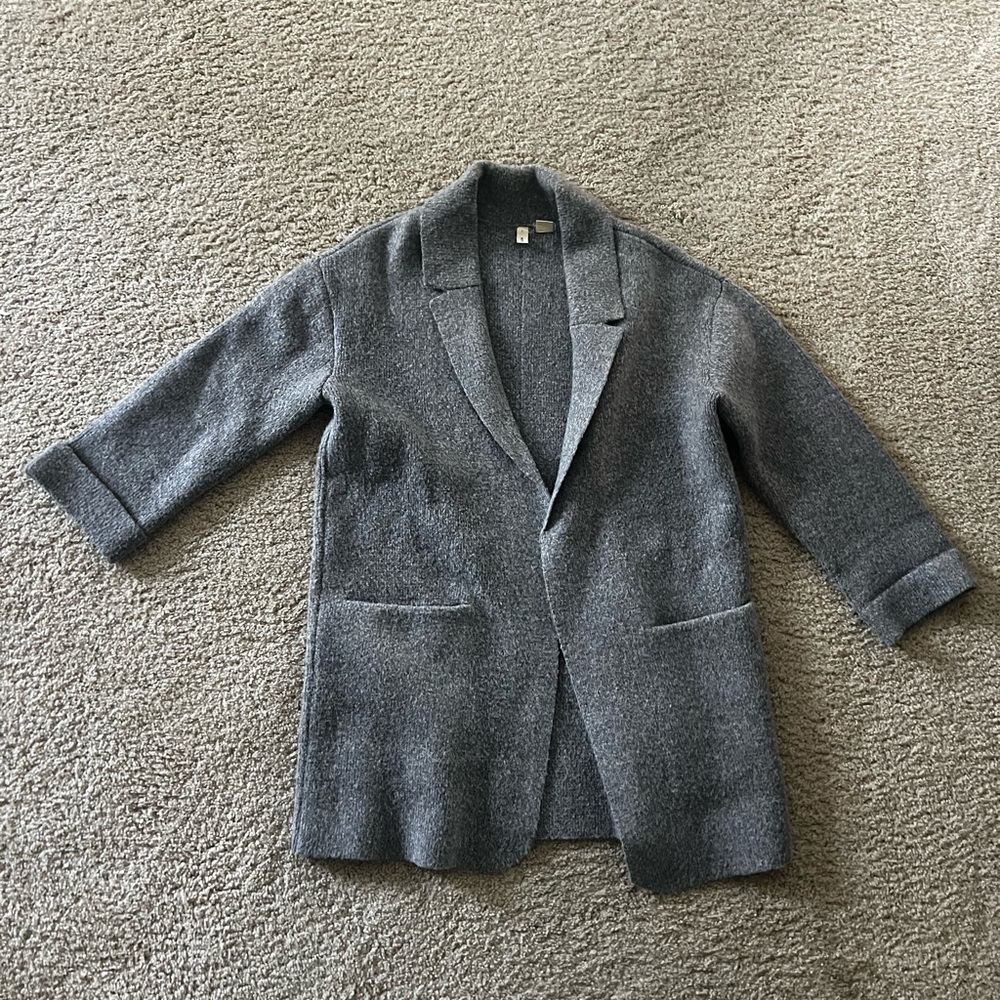 Anthropologie Moth Gray Knit Blazer with Notched Lapels